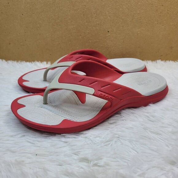 Crocs Unisex Modi Red and White Sport Flip Flop Size M9/W11 - Picture 1 of 9